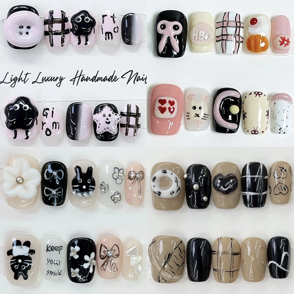 10Pcs Sweet Cool Handmade Short Square Round Full Cover Nails Tips Cartoon Cat Flowers Bowknot Design Wearable Fake Nails Gift
10Pcs Sweet Cool Handmade Short Square Round Full Cover Nails Tips Cartoon Cat Flowers Bowknot Design Wearable Fake Nails Gift