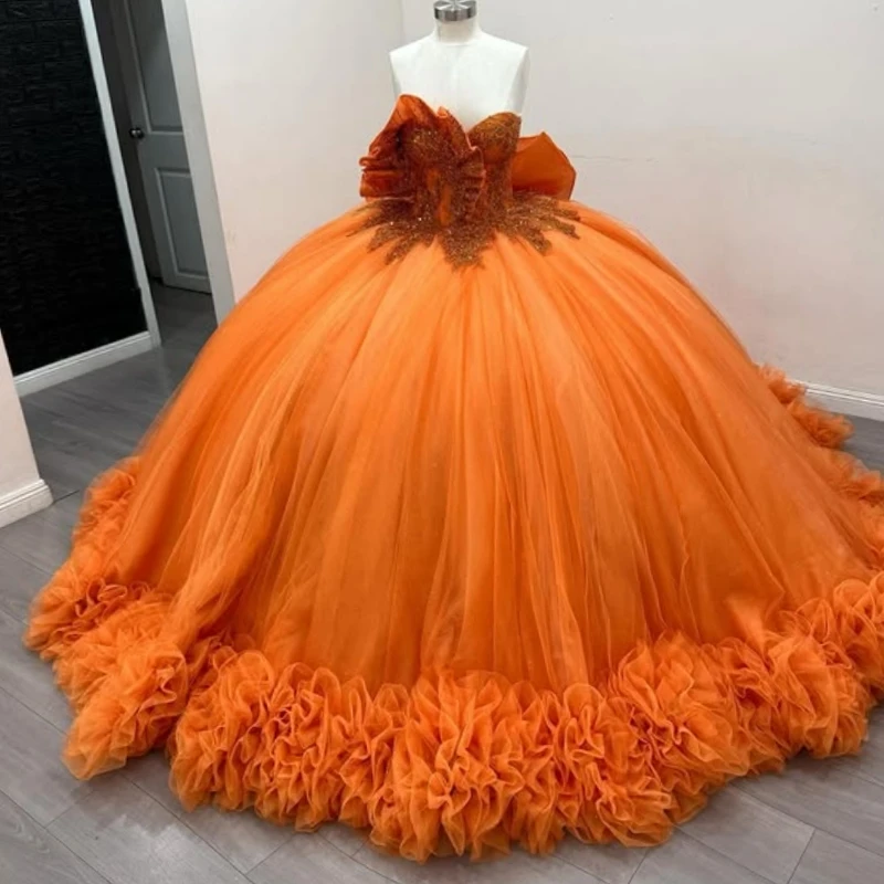 Orange Shiny Quinceanera Dresses Off The Shoulder Beading Crystal Tiered Tull Bow Party Birthday Sweet 16 Dress Vestidos 15 De
Orange Shiny Quinceanera Dresses Off The Shoulder Beading Crystal Tiered Tull Bow Party Birthday Sweet 16 Dress Vestidos 15 De