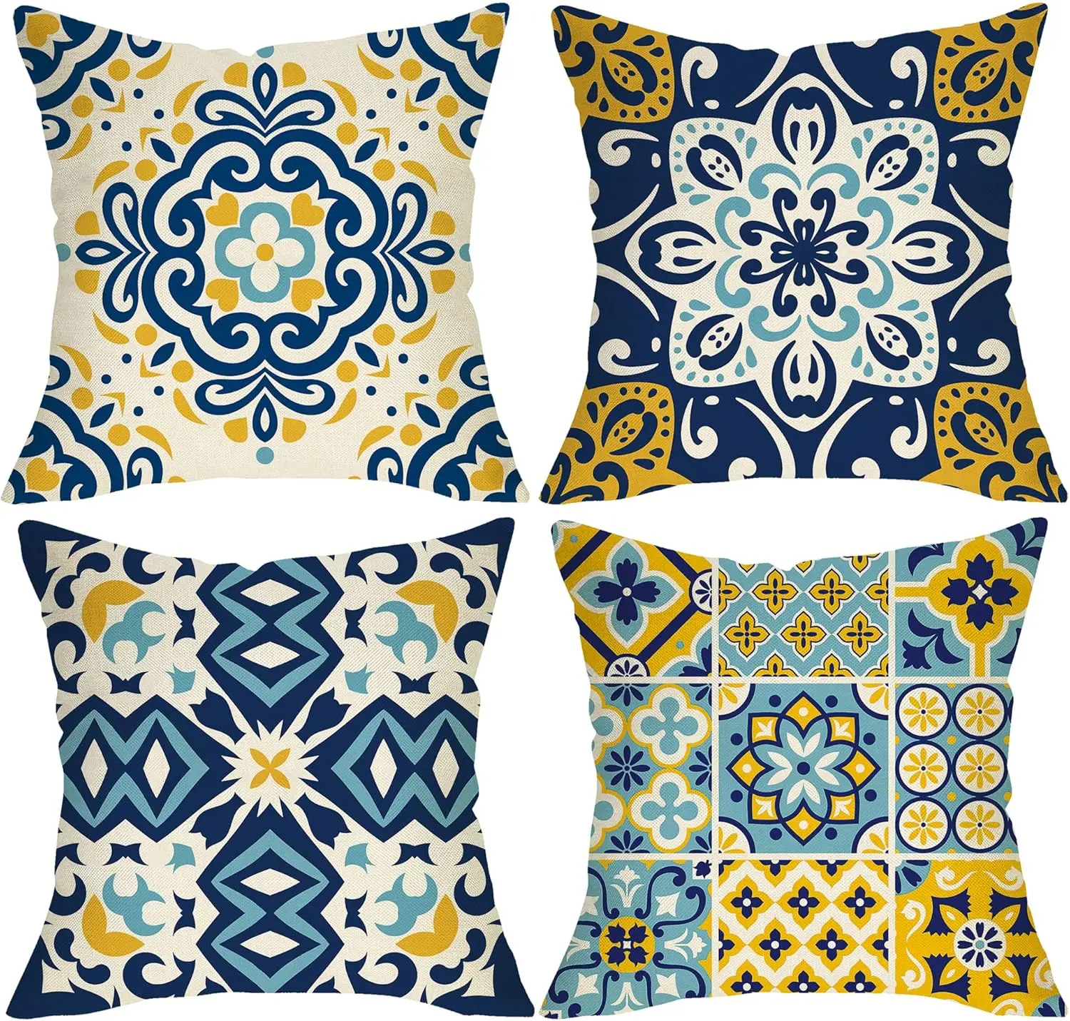 4Pcs Mediterranean Tile Throw Pillow Covers with Blue Yellow Floral Print Cushion Cases for Sofa Living Room Bedroom Home Decor
4Pcs Mediterranean Tile Throw Pillow Covers with Blue Yellow Floral Print Cushion Cases for Sofa Living Room Bedroom Home Decor