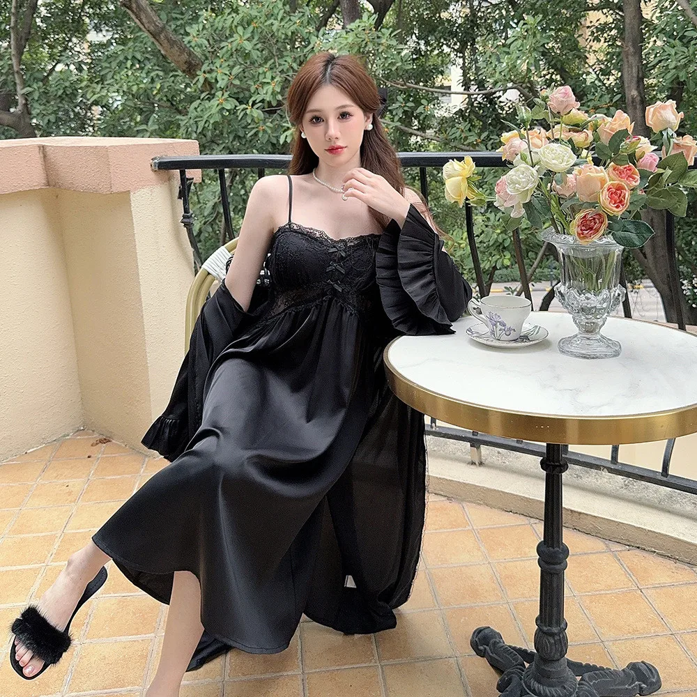 Женский халат из 2 предметов с расклешенными рукавами, комплект одежды для сна, сексуальный длинный свадебный халат для невесты, ночная рубашка, весенне-летняя домашняя одежда
Женский халат из 2 предметов с расклешенными рукавами, комплект одежды для сна, сексуальный длинный свадебный халат для невесты, ночная рубашка, весенне-летняя домашняя одежда