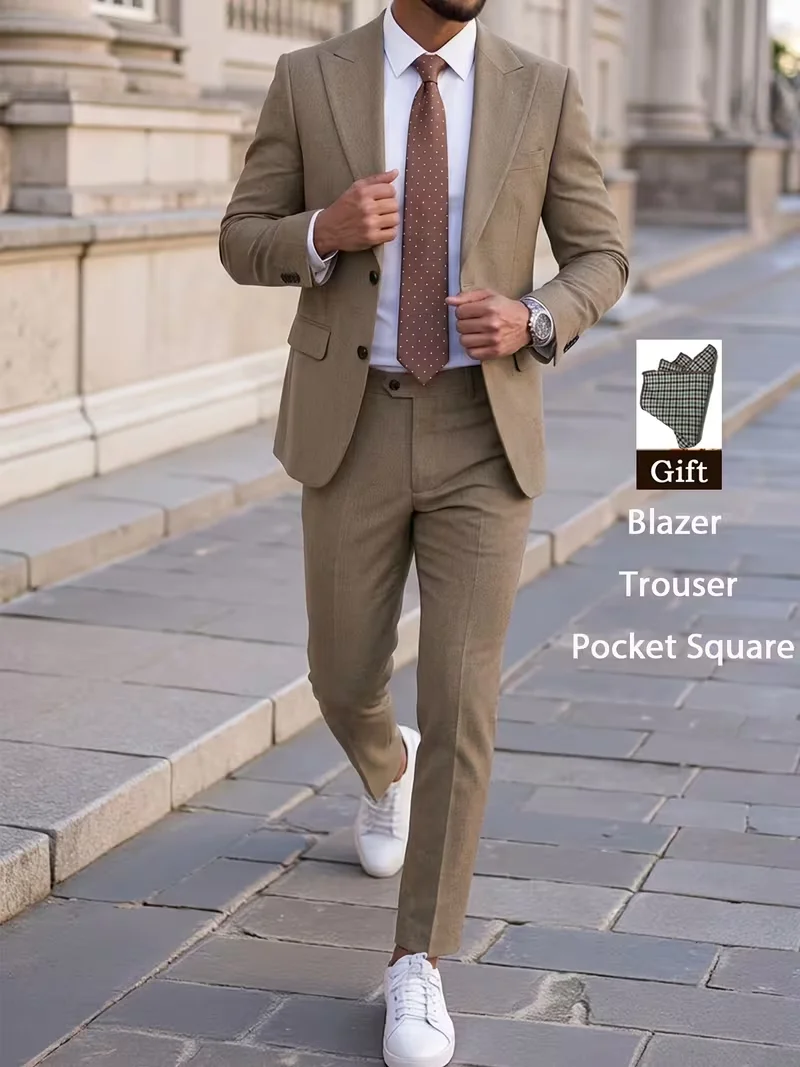 Men Khaki 2Pcs Slim Fit Suit Peak Lapel Blazer Ankle Pants Business Wedding Groom Streetwear Outfit Free Pocket Square Gift
Men Khaki 2Pcs Slim Fit Suit Peak Lapel Blazer Ankle Pants Business Wedding Groom Streetwear Outfit Free Pocket Square Gift