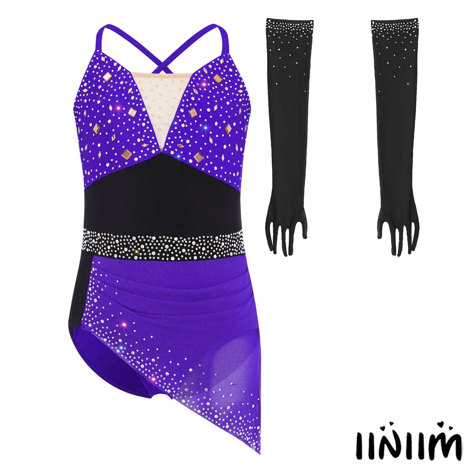 Kids Girls Figure Skating Lyrical Dance Outfit Spaghetti Straps Sparkly Rhinestones Ruched Ballet Dress with 1 Pair Mesh Gloves
Kids Girls Figure Skating Lyrical Dance Outfit Spaghetti Straps Sparkly Rhinestones Ruched Ballet Dress with 1 Pair Mesh Gloves