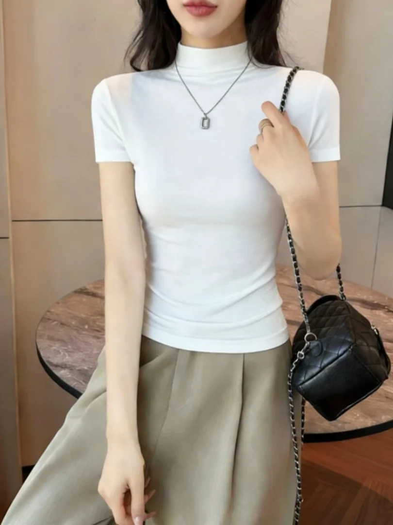 Casual Half-High Collar Short Sleeve T-Shirt Women's plus Size Inner Wear Commute Sexy Bottoming Shirt Simple Style All Seasons
Casual Half-High Collar Short Sleeve T-Shirt Women's plus Size Inner Wear Commute Sexy Bottoming Shirt Simple Style All Seasons
