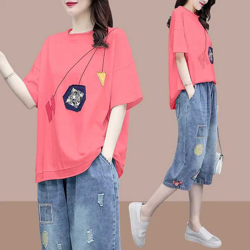 Single/Set Women's Cotton 2023 Summer New Two-Piece Coat Ladies Loose T-Shirt Top Five-Point Jeans Outfit Female Suit
Single/Set Women's Cotton 2023 Summer New Two-Piece Coat Ladies Loose T-Shirt Top Five-Point Jeans Outfit Female Suit