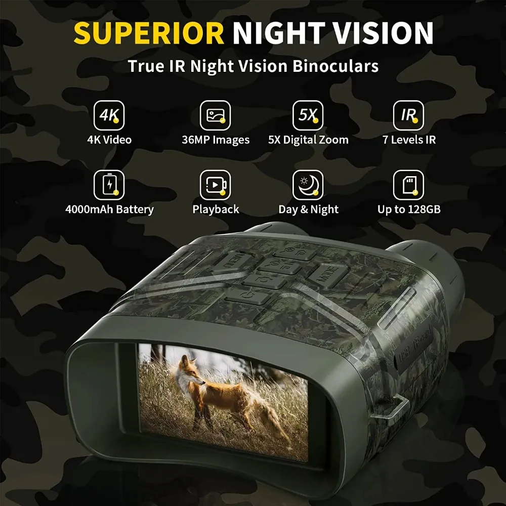 4K HD Infrared Night Vision Devices 5X Digital Zoom Binoculars Telescope for Bird Watching,Camping,Hunting
4K HD Infrared Night Vision Devices 5X Digital Zoom Binoculars Telescope for Bird Watching,Camping,Hunting