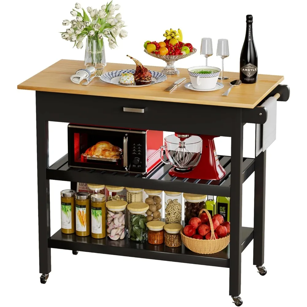 Kitchen Island 42" Rolling Kitchen Island Cart On Wheels with Drawer Towl Rack 3 Tiers Rolling Utility Cart with Solid Wood Top 
Kitchen Island 42" Rolling Kitchen Island Cart On Wheels with Drawer Towl Rack 3 Tiers Rolling Utility Cart with Solid Wood Top