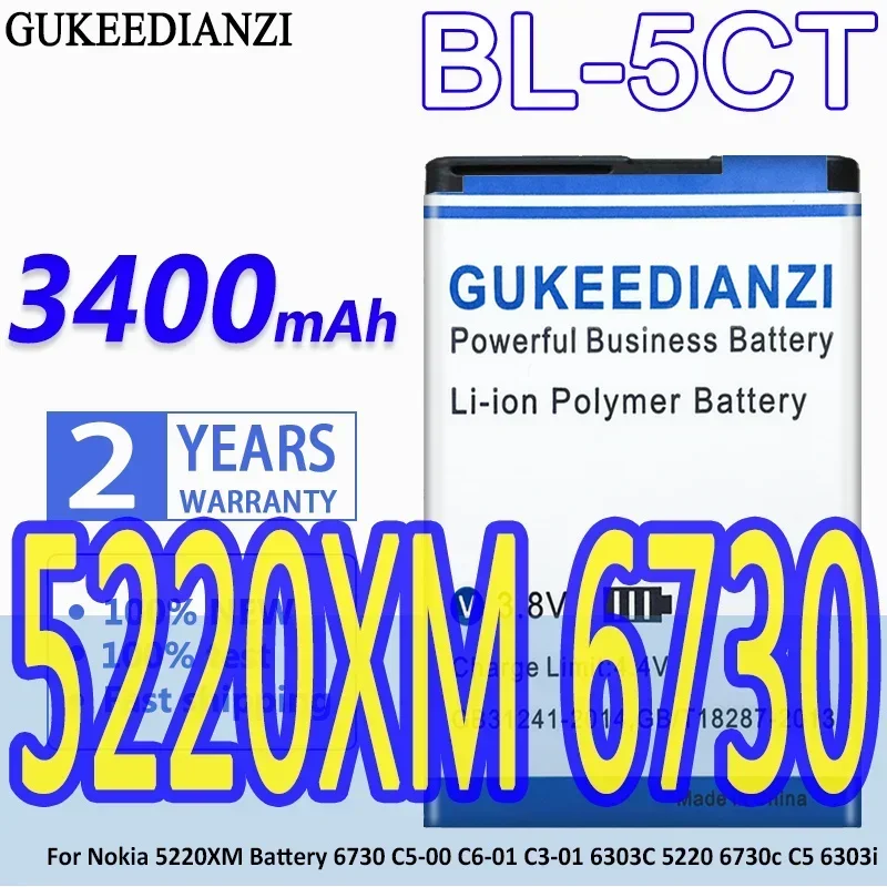 Аккумулятор GUKEEDIANZI большой емкости BL-5CT 3400 мАч для Nokia 5220XM 6730 C5-00 C6-01 C3-01 6303C 5220 6730c C5 6303i
Аккумулятор GUKEEDIANZI большой емкости BL-5CT 3400 мАч для Nokia 5220XM 6730 C5-00 C6-01 C3-01 6303C 5220 6730c C5 6303i