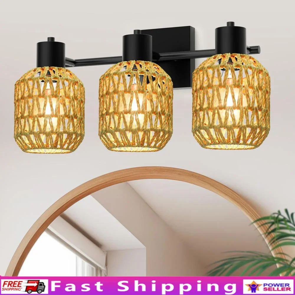 Rattan Bathroom Vanity Light 3 Lights Adjustable Fixture Farmhouse Over Mirror Lighting Rustic Wall Sconce Dimmable E26 Bulbs
Rattan Bathroom Vanity Light 3 Lights Adjustable Fixture Farmhouse Over Mirror Lighting Rustic Wall Sconce Dimmable E26 Bulbs