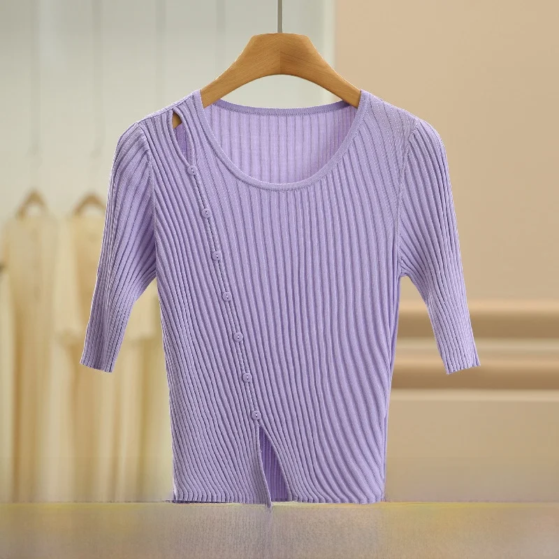 Pure Color Design Hollow out Slim ort Sve Knitted irt Casual Top for Women Commute Sle Straight Cut Fiber Blend
Pure Color Design Hollow out Slim ort Sve Knitted irt Casual Top for Women Commute Sle Straight Cut Fiber Blend