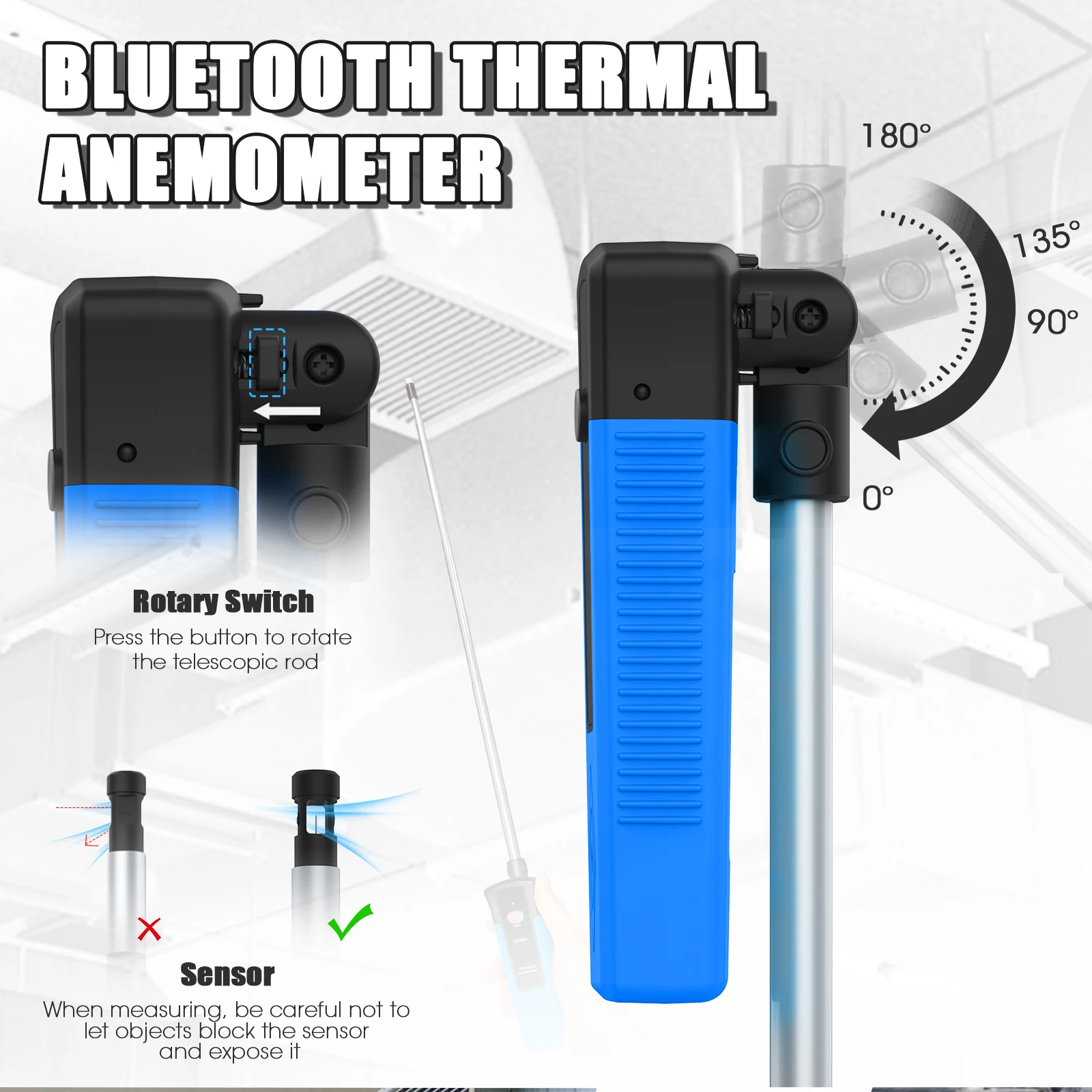 Wireless Bluetooth Hot Wire Anemometer 0-40m/s Air Flow Meter CFM CMM 650mm Telescopic Probe Wind Speed Temperature Tester
Wireless Bluetooth Hot Wire Anemometer 0-40m/s Air Flow Meter CFM CMM 650mm Telescopic Probe Wind Speed Temperature Tester
