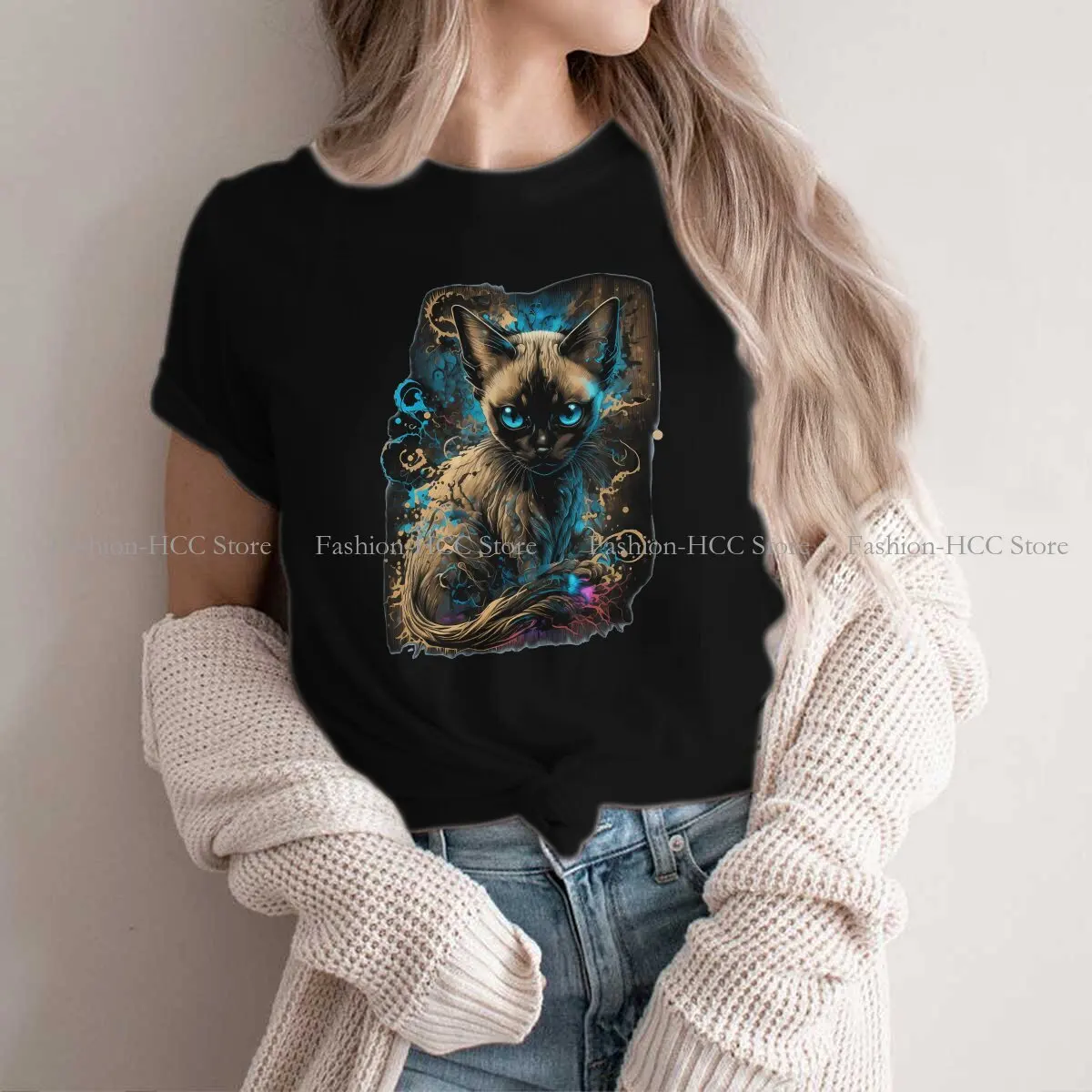 Black O Neck Polyester TShirt Siamese Cat Classic T Shirt Woman's Clothes Individuality
Black O Neck Polyester TShirt Siamese Cat Classic T Shirt Woman's Clothes Individuality