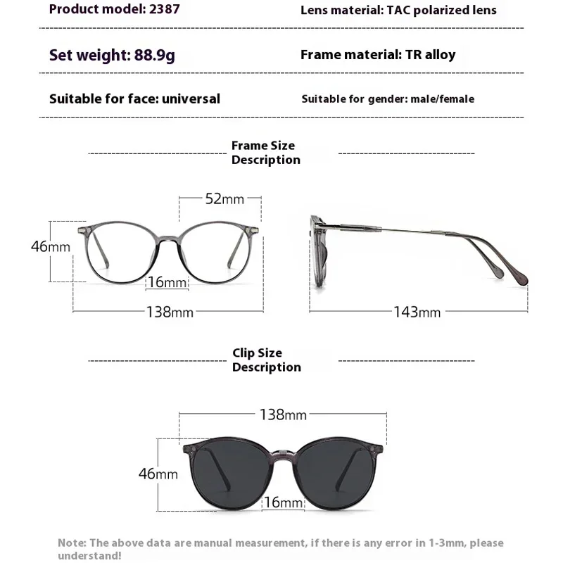 XUKA Round Clip Optical Women Sunglasses Magnet Prescription Grey GlassesEyewear Myopia Transparent Frame Custom -0.50 to -10
XUKA Round Clip Optical Women Sunglasses Magnet Prescription Grey GlassesEyewear Myopia Transparent Frame Custom -0.50 to -10
