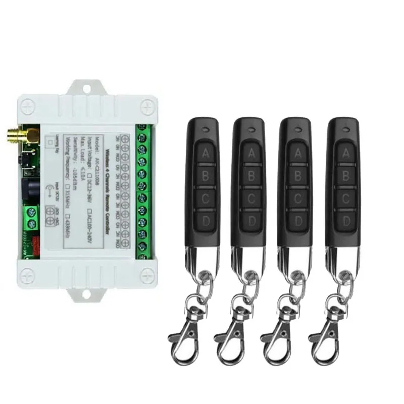 Smart Multiple DC 12V 24V 36V 10A 433 MHz 4CH 4 CH 4 Channel Wireless Relay RF Remote Control Switch Receiver+Metal Transmitter
Smart Multiple DC 12V 24V 36V 10A 433 MHz 4CH 4 CH 4 Channel Wireless Relay RF Remote Control Switch Receiver+Metal Transmitter