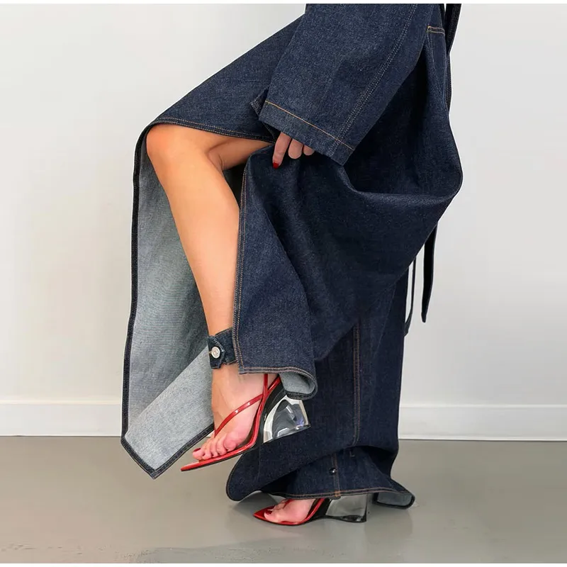 Fashion Denim Two-Piece Outfit Women's V-neck Lace Up Button Cropped Jacket Slit Wide Leg Pants 2026 New Lady Casual Streetwear 28 S54be79ed46da4e9c8c4367bd9493ad8el
