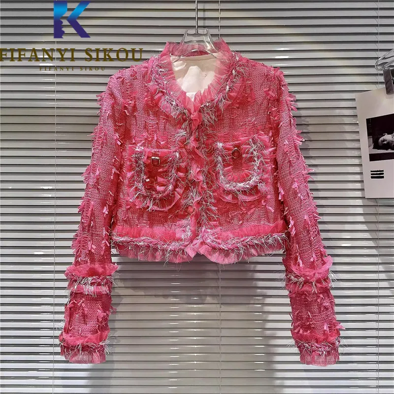 High Quality Women Tweed Jacket Short Coat Spliced Fashion Bright Silk O-Neck Elegant Coats Female Autumn French Vintage Jacket 
High Quality Women Tweed Jacket Short Coat Spliced Fashion Bright Silk O-Neck Elegant Coats Female Autumn French Vintage Jacket