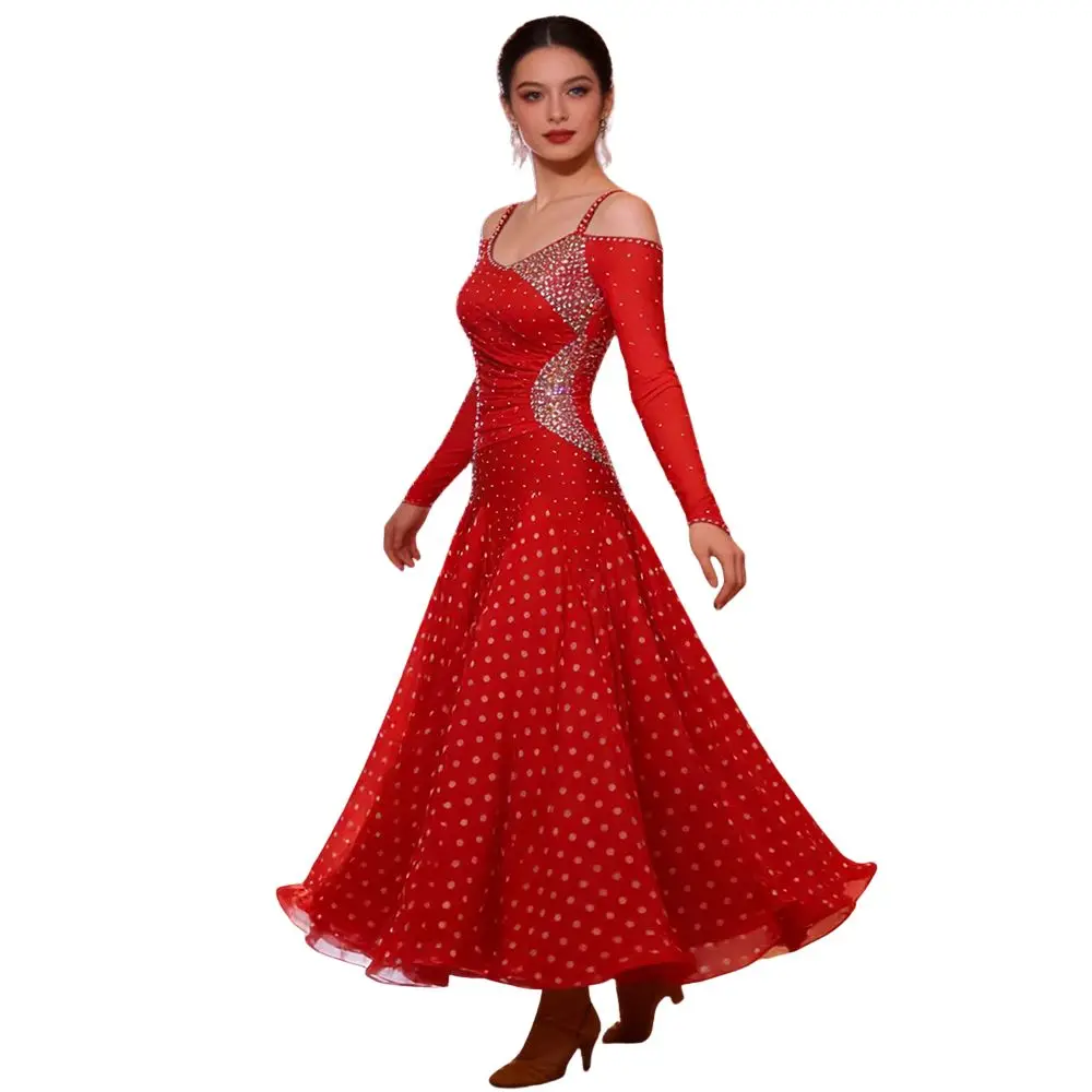 Custom Ballroom Dance Competition Dress for Women's Standard Waltz Big Swing Dress Long Sleeve Modern Dance Wear Stage Costumes
Custom Ballroom Dance Competition Dress for Women's Standard Waltz Big Swing Dress Long Sleeve Modern Dance Wear Stage Costumes