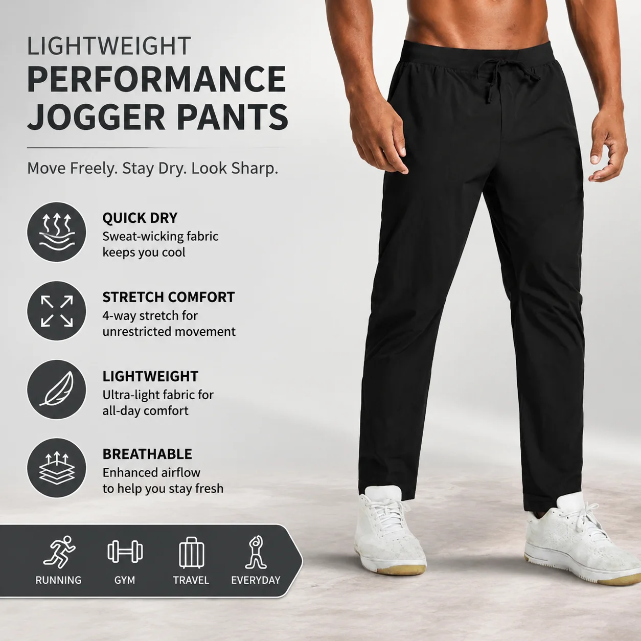 Premium Men's Lightweight Quick Dry Pants Athletic Stretch Joggers with Drawstring Elastic Waistband Breathable Running Trousers
Premium Men's Lightweight Quick Dry Pants Athletic Stretch Joggers with Drawstring Elastic Waistband Breathable Running Trousers