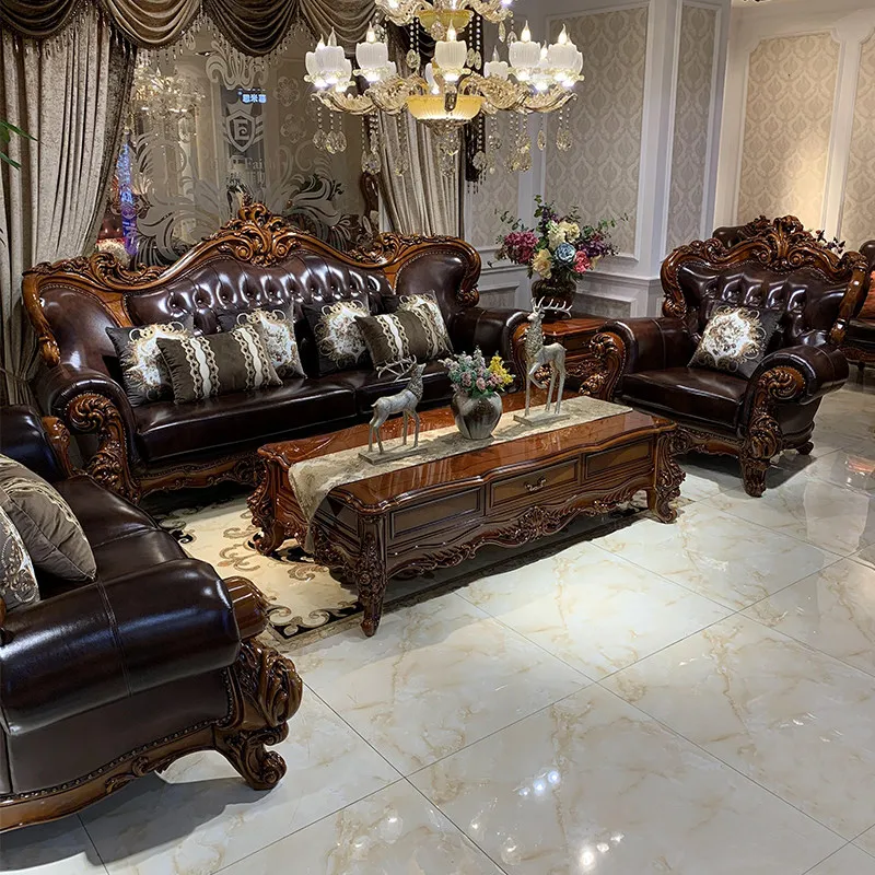 Leather sofa court log carved villa living room furniture
Leather sofa court log carved villa living room furniture