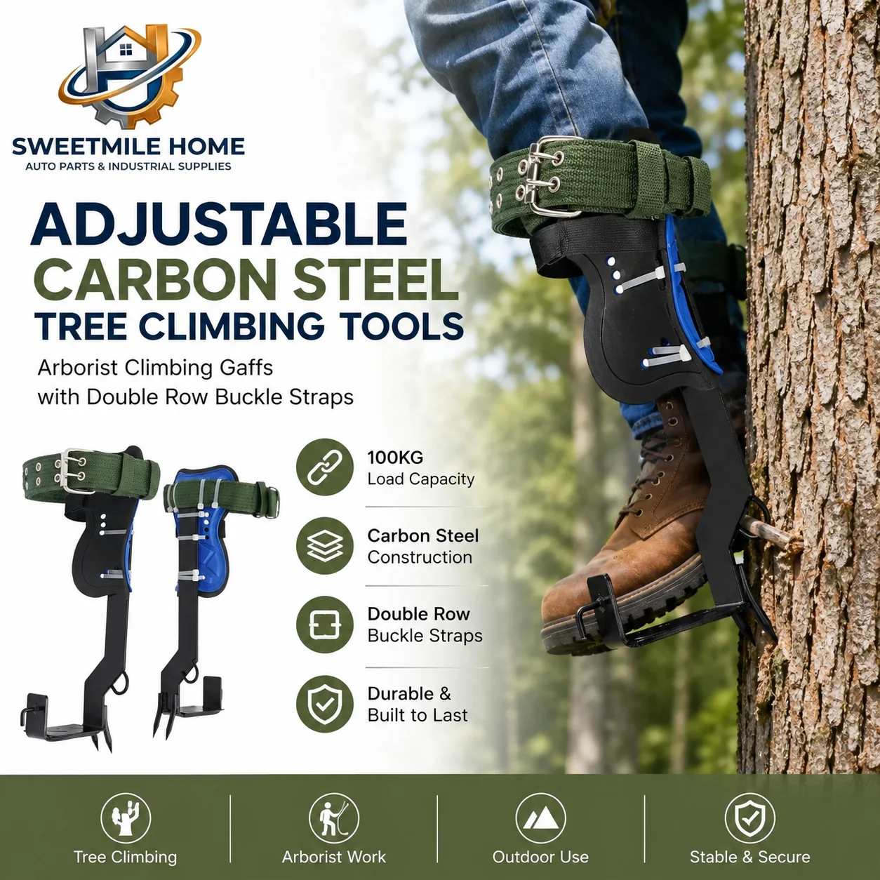 220.46lbs Capacity Tree Climbing Spikes 1 Pair Steel Climbing Spurs Set with 6.56ft Safety Belt and Rope
220.46lbs Capacity Tree Climbing Spikes 1 Pair Steel Climbing Spurs Set with 6.56ft Safety Belt and Rope