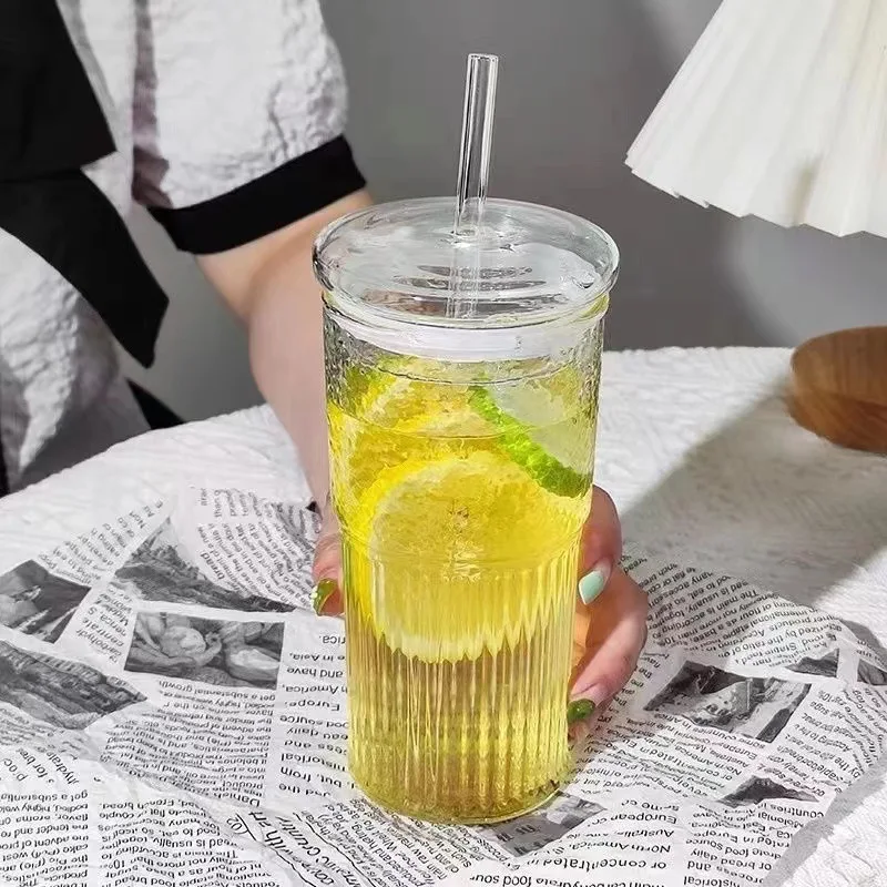 600ml Transparent Glass Cup With Lid and Straw Stripe Drinking Glasses Juice Milk Tea Mug Water Cups Iced Coffee Cup Drinkware
600ml Transparent Glass Cup With Lid and Straw Stripe Drinking Glasses Juice Milk Tea Mug Water Cups Iced Coffee Cup Drinkware