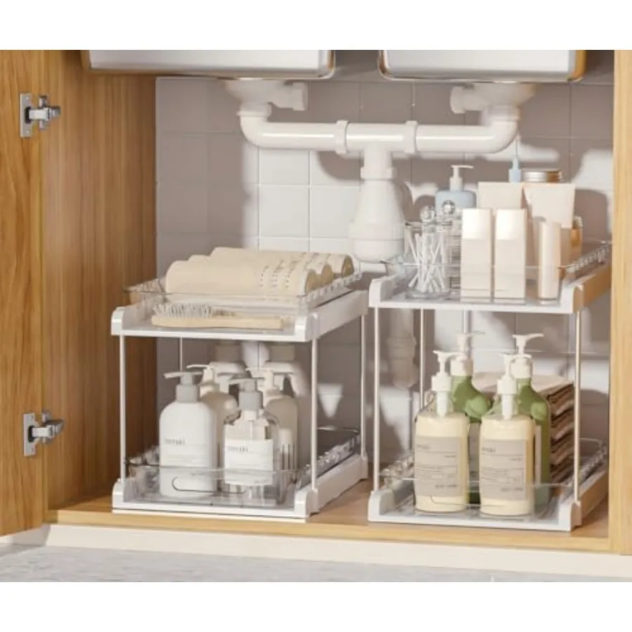 2-Tier Pull Out Under Sink Organizers for Kitchen, Bathroom, Pantry, Counter Top Or Cabinet Organizer, Pack of 2
2-Tier Pull Out Under Sink Organizers for Kitchen, Bathroom, Pantry, Counter Top Or Cabinet Organizer, Pack of 2