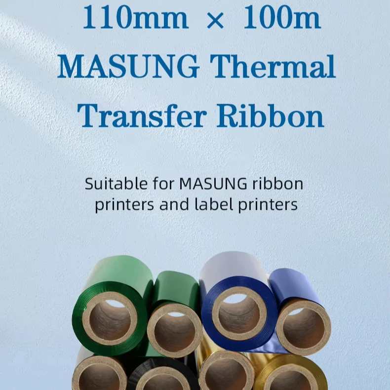 Masung 110mm x 100M Thermal Transfer Resin Ribbon High-Quality Carbon Foil Roll for Barcode Printing and Label Manufacturing
Masung 110mm x 100M Thermal Transfer Resin Ribbon High-Quality Carbon Foil Roll for Barcode Printing and Label Manufacturing