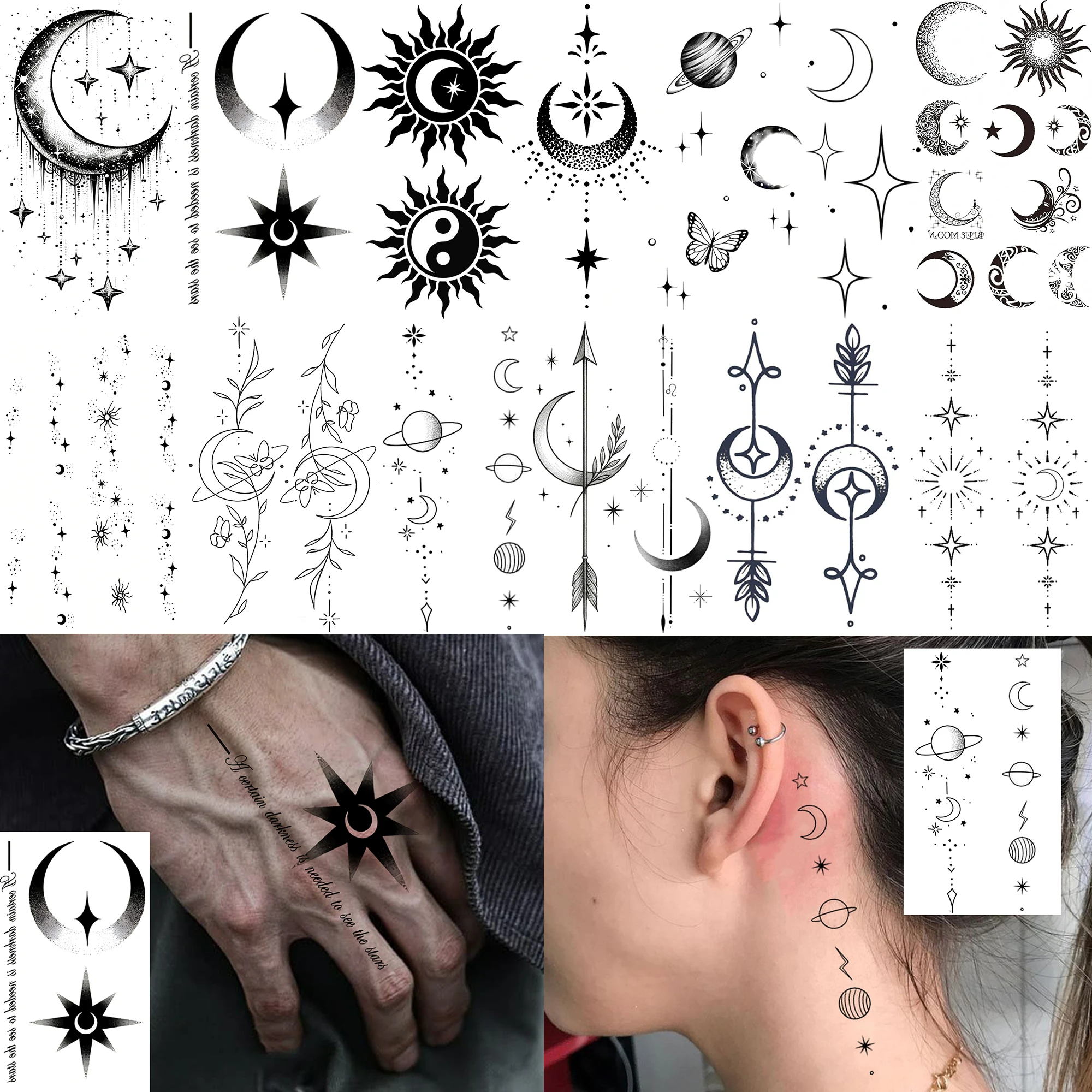 1 Sheet Crescent Planet Sun Chain Temporary Tattoos Adult Hands Neck, Fake Tattoo Sticker Long Lasting Realistic Tatoos Body Art
1 Sheet Crescent Planet Sun Chain Temporary Tattoos Adult Hands Neck, Fake Tattoo Sticker Long Lasting Realistic Tatoos Body Art