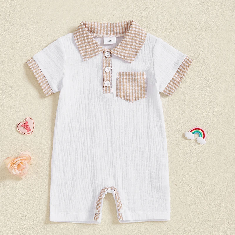 0-18M Infant Baby Boys Summer Jumpsuit Casual Plaid Print Patchwork Lapel Short Sleeve Romper for Newborn Cute Clothes
0-18M Infant Baby Boys Summer Jumpsuit Casual Plaid Print Patchwork Lapel Short Sleeve Romper for Newborn Cute Clothes