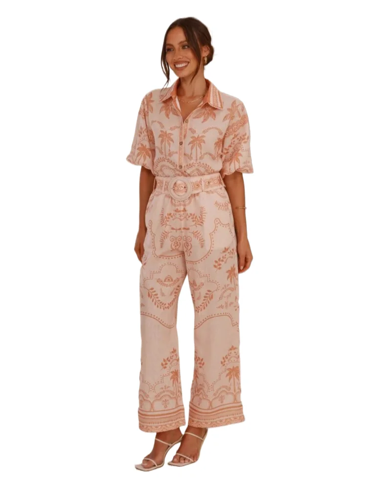Spring Summer New Women Set Ladies' Suit Short-Sleeved Shirt Long Trousers Belt And Printed Design Business Casual Suitable
Spring Summer New Women Set Ladies' Suit Short-Sleeved Shirt Long Trousers Belt And Printed Design Business Casual Suitable