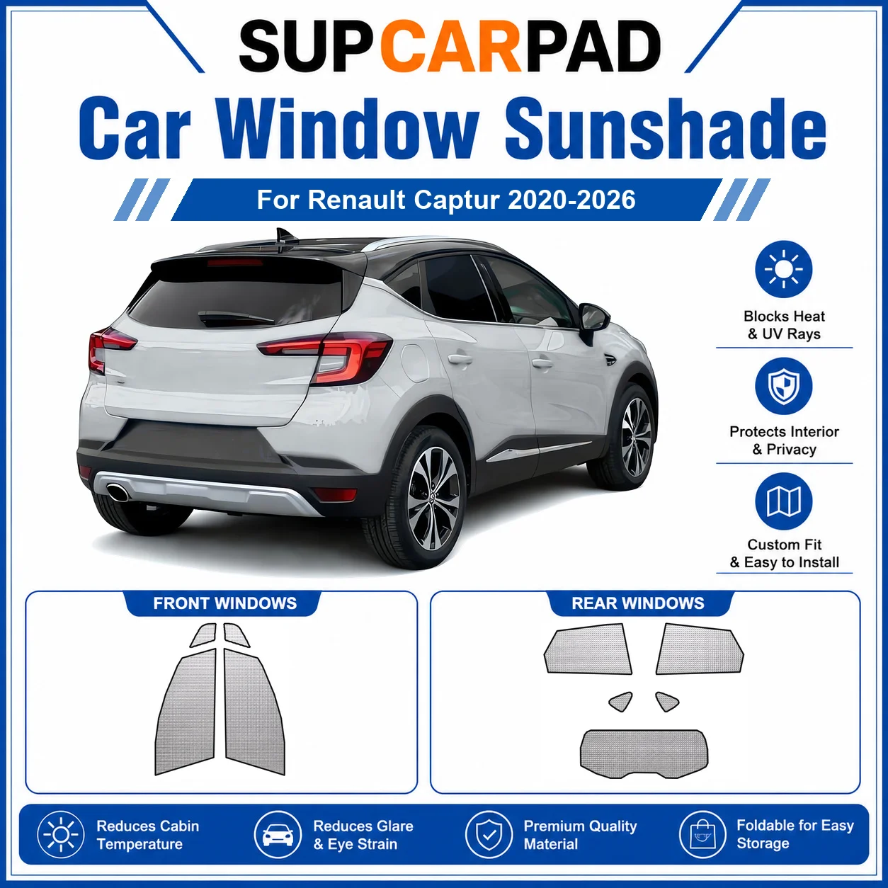 For Renault - Renault Captur 2020-2026 Full Set Car Window Sunshades UV Block Privacy Heat Insulated Foldable Car Curtain
For Renault - Renault Captur 2020-2026 Full Set Car Window Sunshades UV Block Privacy Heat Insulated Foldable Car Curtain