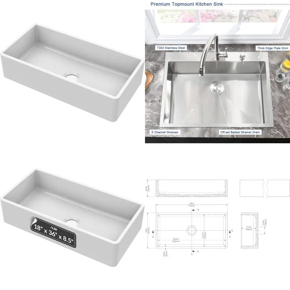 36-inch Single Bowl Apron Front Farmhouse Sink in Fireclay Ceramic Finish
36-inch Single Bowl Apron Front Farmhouse Sink in Fireclay Ceramic Finish