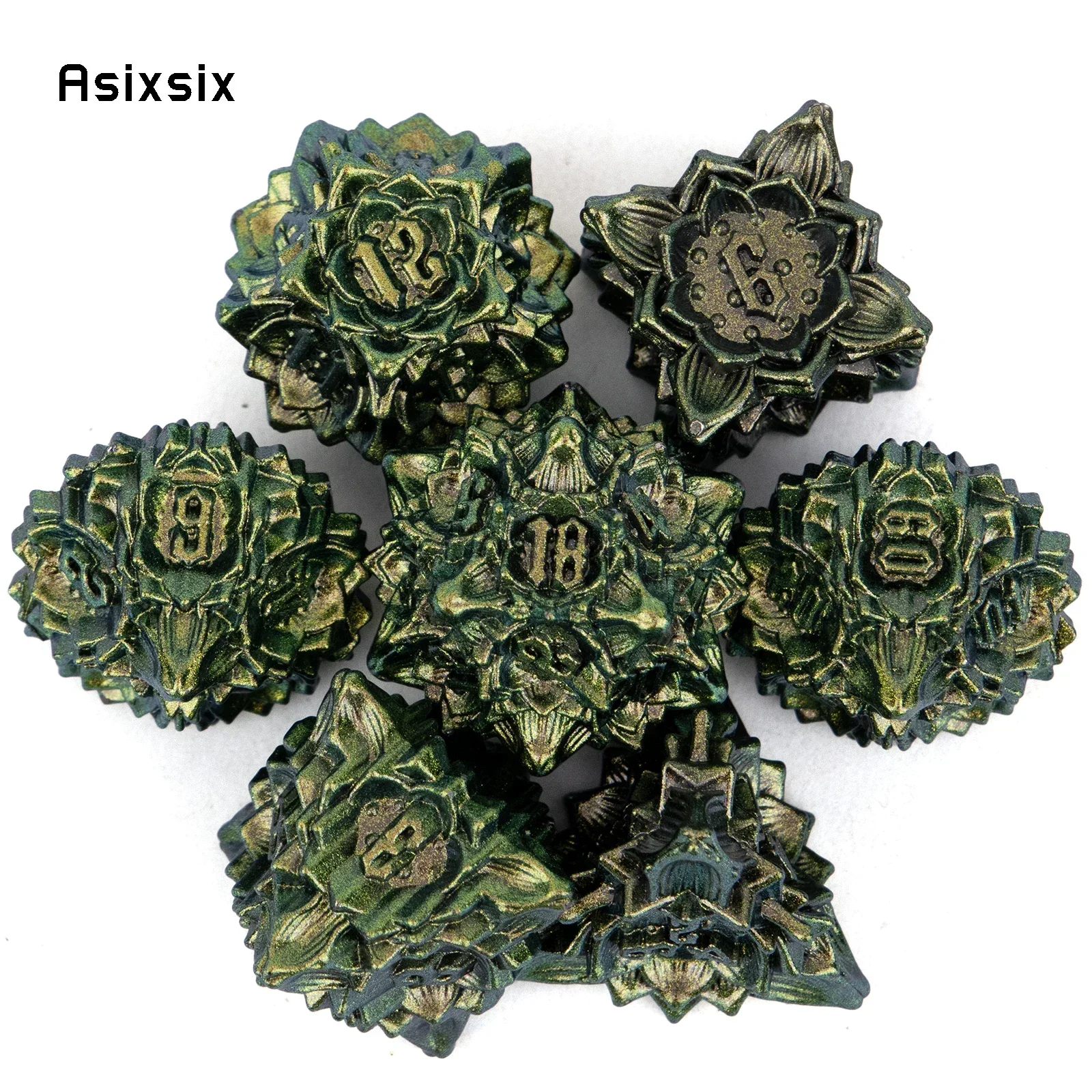 7 Pcs Green Yellow Lotus Flower Metal Dice Solid Metal Polyhedral Dice Set Suitable For Role-Playing Game
7 Pcs Green Yellow Lotus Flower Metal Dice Solid Metal Polyhedral Dice Set Suitable For Role-Playing Game
