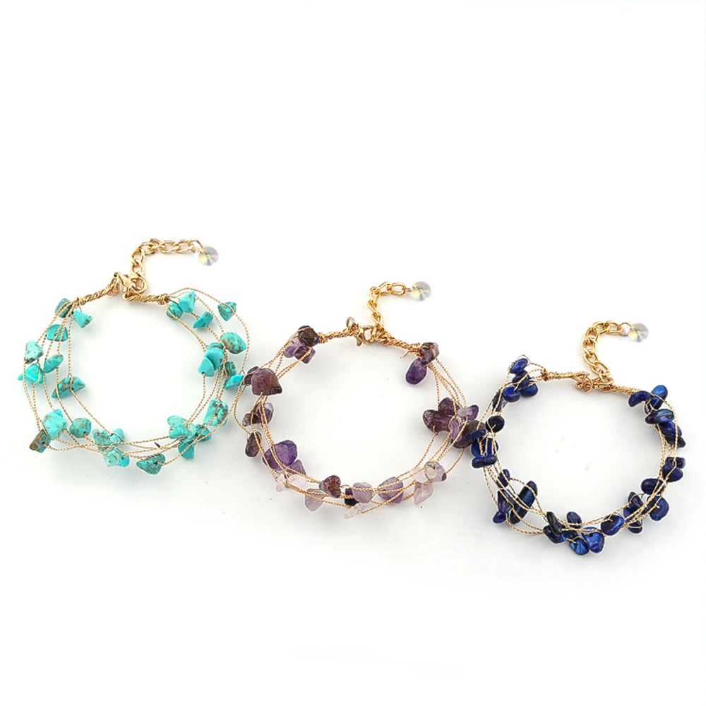 Bohemian Multi-Layer Floating Irregular Turquoise Stone Beads Bracelet for Women Stainless Steel Gold Color Hand Chain Jewelry
Bohemian Multi-Layer Floating Irregular Turquoise Stone Beads Bracelet for Women Stainless Steel Gold Color Hand Chain Jewelry