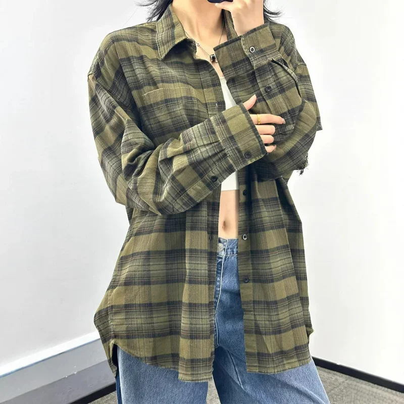 American Retro Plaid Shirts Women Cotton Spring Autumn Commuting Leisure Loose Long-sleeved Tops Lapel Blouses Single Breasted
American Retro Plaid Shirts Women Cotton Spring Autumn Commuting Leisure Loose Long-sleeved Tops Lapel Blouses Single Breasted