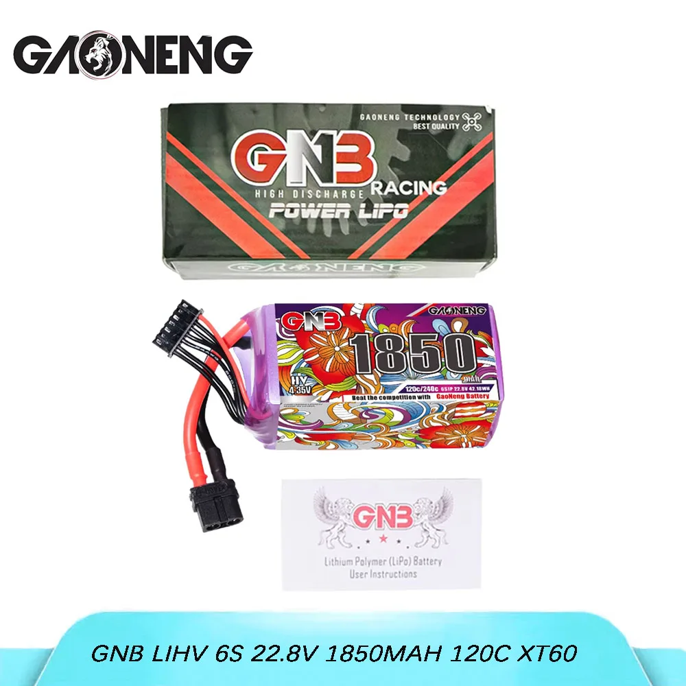 Литиевая батарея GAONENG GNB LiHV 6S 22,8 В, 1850 мАч, 120C с разъемом XT60, подходит для дронов и квадрокоптеров FPV.
Литиевая батарея GAONENG GNB LiHV 6S 22,8 В, 1850 мАч, 120C с разъемом XT60, подходит для дронов и квадрокоптеров FPV.