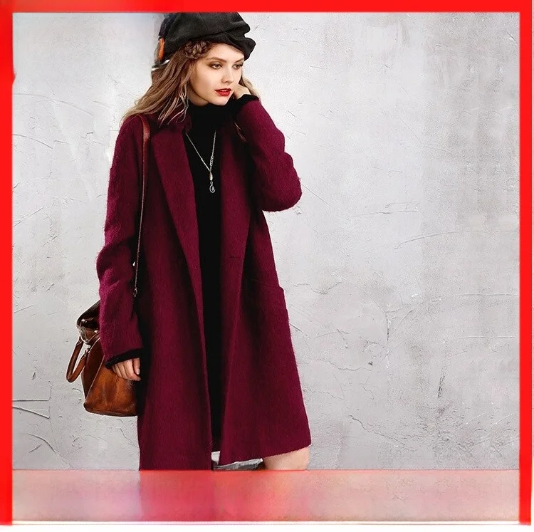 Retro Simple Sle Woolen Coat with Lapel Collar Long Sve Mid-Length Red Outerwear for Women Winter New Arrival
Retro Simple Sle Woolen Coat with Lapel Collar Long Sve Mid-Length Red Outerwear for Women Winter New Arrival