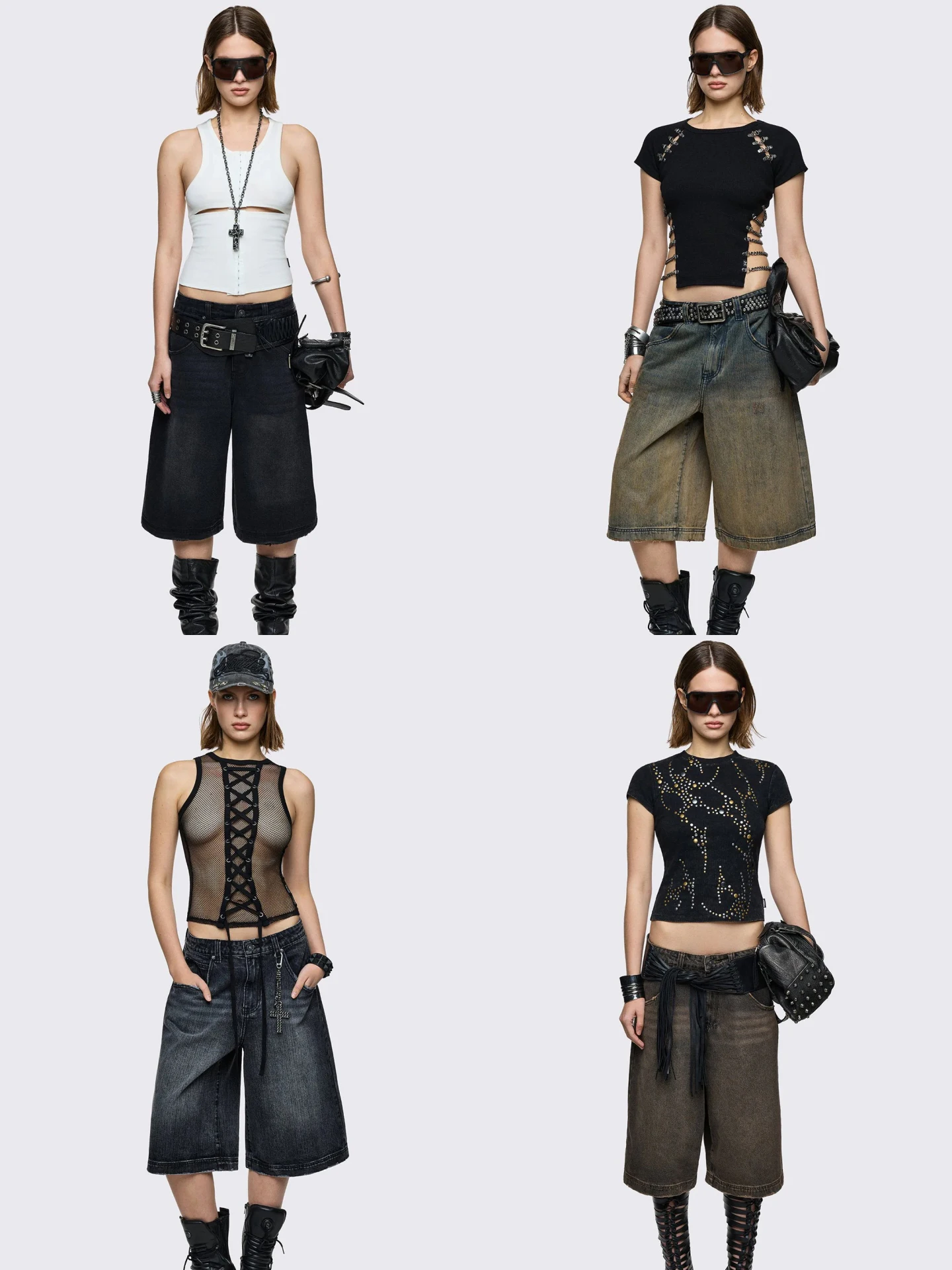 Minga Wasteland Crossbody Jeans Shorts Loose Wide Leg Seven-Quarter Length Straight Cut Low Waist Zipper Closure Casual Denim
Minga Wasteland Crossbody Jeans Shorts Loose Wide Leg Seven-Quarter Length Straight Cut Low Waist Zipper Closure Casual Denim