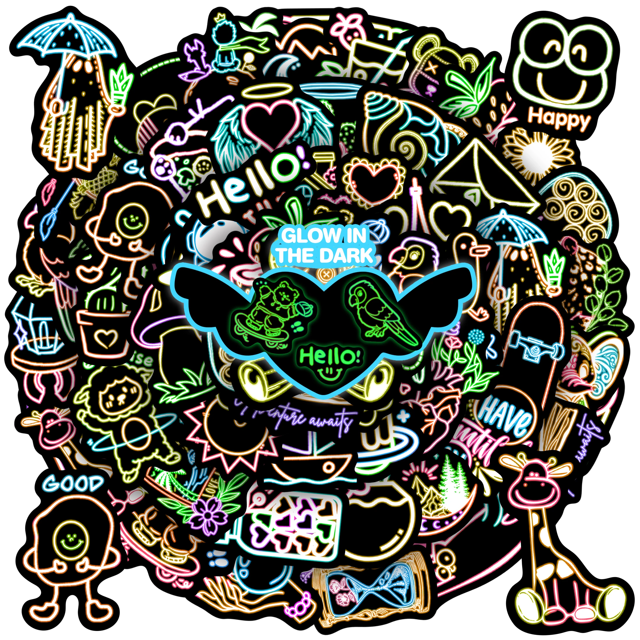 50 шт. неоновых светящихся в темноте персонализированных наклеек с узорами, самоклеящиеся водонепроницаемые виниловые стикеры для декора скейтбордов и компьютеров
50 шт. неоновых светящихся в темноте персонализированных наклеек с узорами, самоклеящиеся водонепроницаемые виниловые стикеры для декора скейтбордов и компьютеров