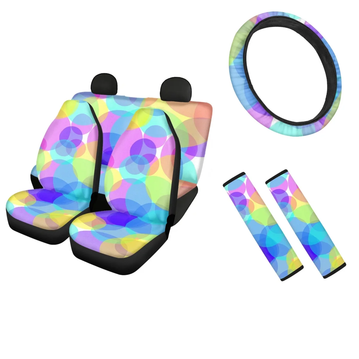Colorful Circle Design Car Seat Covers Set of 4Pcs Sedan Steering Wheel Cover Fit Most of Vehicles Seatbelt Shoulder Pad Stylish
Colorful Circle Design Car Seat Covers Set of 4Pcs Sedan Steering Wheel Cover Fit Most of Vehicles Seatbelt Shoulder Pad Stylish