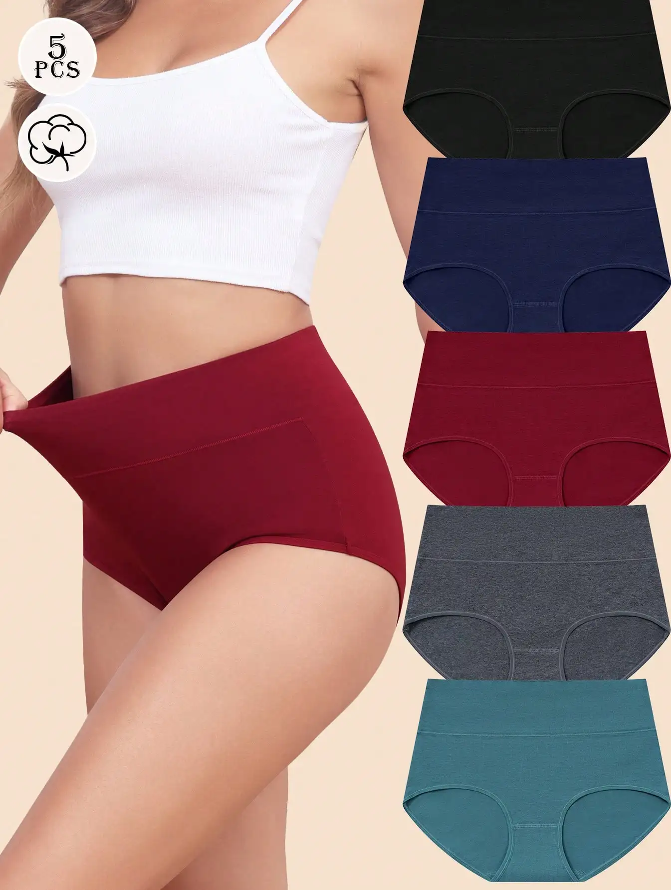 5 Pack Women's High Waist Cotton Underwear Soft Comfy Brief Stretch Ladies Full Coverage Panties
5 Pack Women's High Waist Cotton Underwear Soft Comfy Brief Stretch Ladies Full Coverage Panties