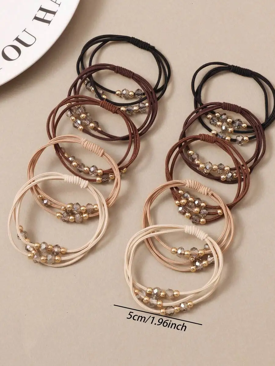 10pcs Coffee Color Beaded Crystal Hair Scrunchies Elastic Hair Bands For Women
10pcs Coffee Color Beaded Crystal Hair Scrunchies Elastic Hair Bands For Women