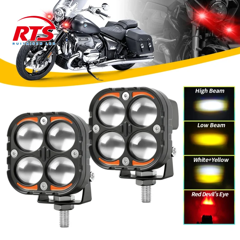 Motorcylce LED Spotlight 12V-80V Day Running Light 4 Lens Devil's Eyes Warning Red Flash Light 55W Dual Color White Yellow
Motorcylce LED Spotlight 12V-80V Day Running Light 4 Lens Devil's Eyes Warning Red Flash Light 55W Dual Color White Yellow