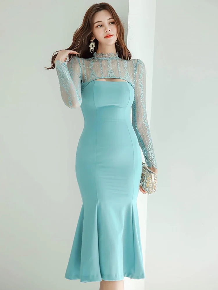 Women Clothes Lace Evening Sheer Hollow Sexy Long Sleeve Slim Midi Mermaid Dress Elegant Ladies Fashion Party Prom Vestidos Robe
Women Clothes Lace Evening Sheer Hollow Sexy Long Sleeve Slim Midi Mermaid Dress Elegant Ladies Fashion Party Prom Vestidos Robe