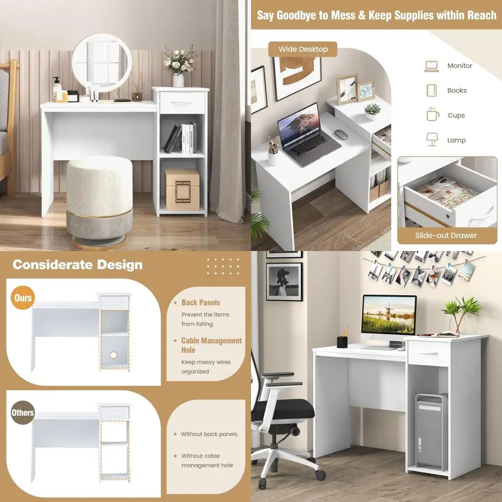 Современный белый деревянный стол для ноутбука с регулируемой полкой, системой организации кабелей и подставкой для монитора для домашнего офиса
Современный белый деревянный стол для ноутбука с регулируемой полкой, системой организации кабелей и подставкой для монитора для домашнего офиса