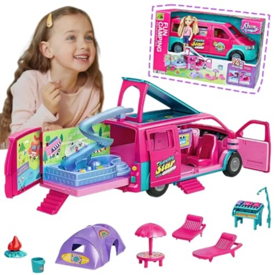 Doll Camper Van Playset for GirlsPortable Pretend Doll Car Set for Kid Colorful Camper Vehicle RV Van with Furniture Pool and A
Doll Camper Van Playset for GirlsPortable Pretend Doll Car Set for Kid Colorful Camper Vehicle RV Van with Furniture Pool and A