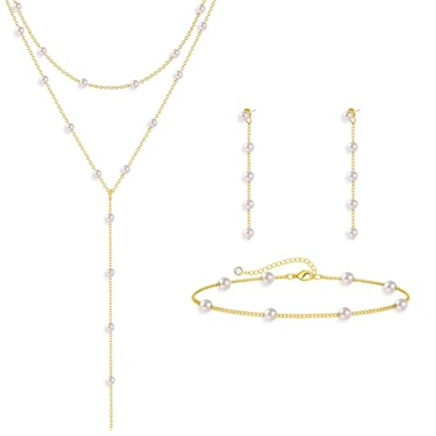 HAXIYA Gold Pearl Jewelry Set for Women Dainty 14K Gold/Sliver Plated Pearl Choker Necklace Earrings Bracelet Set Pearl Jewelry
HAXIYA Gold Pearl Jewelry Set for Women Dainty 14K Gold/Sliver Plated Pearl Choker Necklace Earrings Bracelet Set Pearl Jewelry