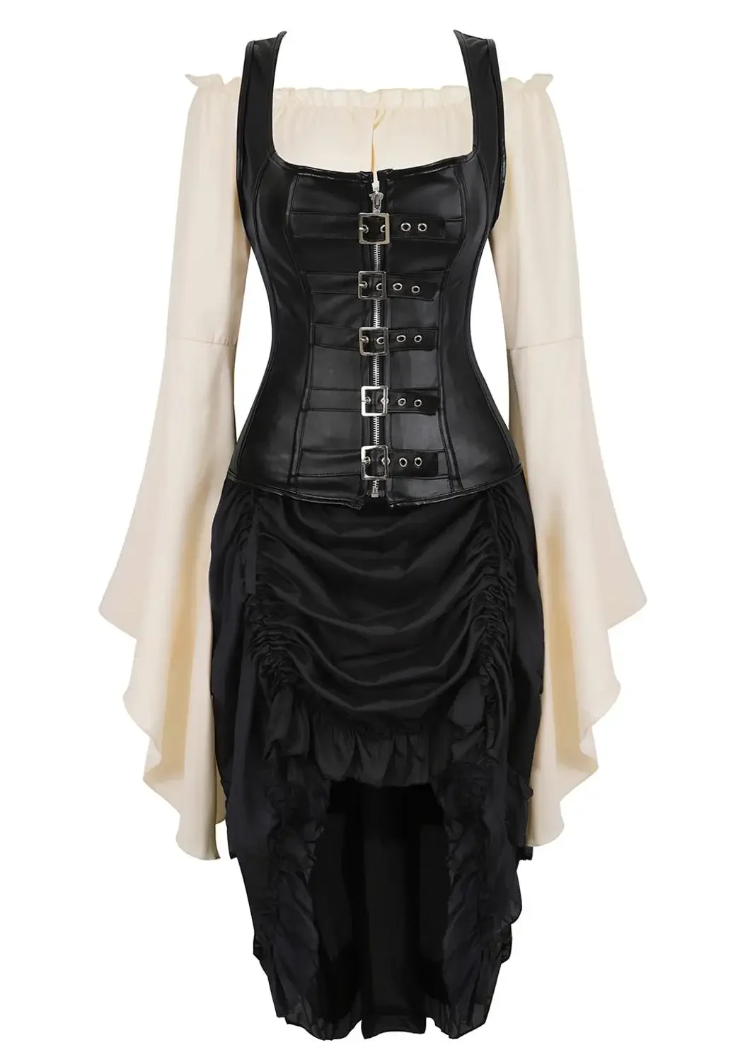 Leather Corset Bustier with Pirate Skirt and Blouse Strap Corsage Sexy 3 Piece Dance Party Outfits Carnival Costumes for Women
Leather Corset Bustier with Pirate Skirt and Blouse Strap Corsage Sexy 3 Piece Dance Party Outfits Carnival Costumes for Women