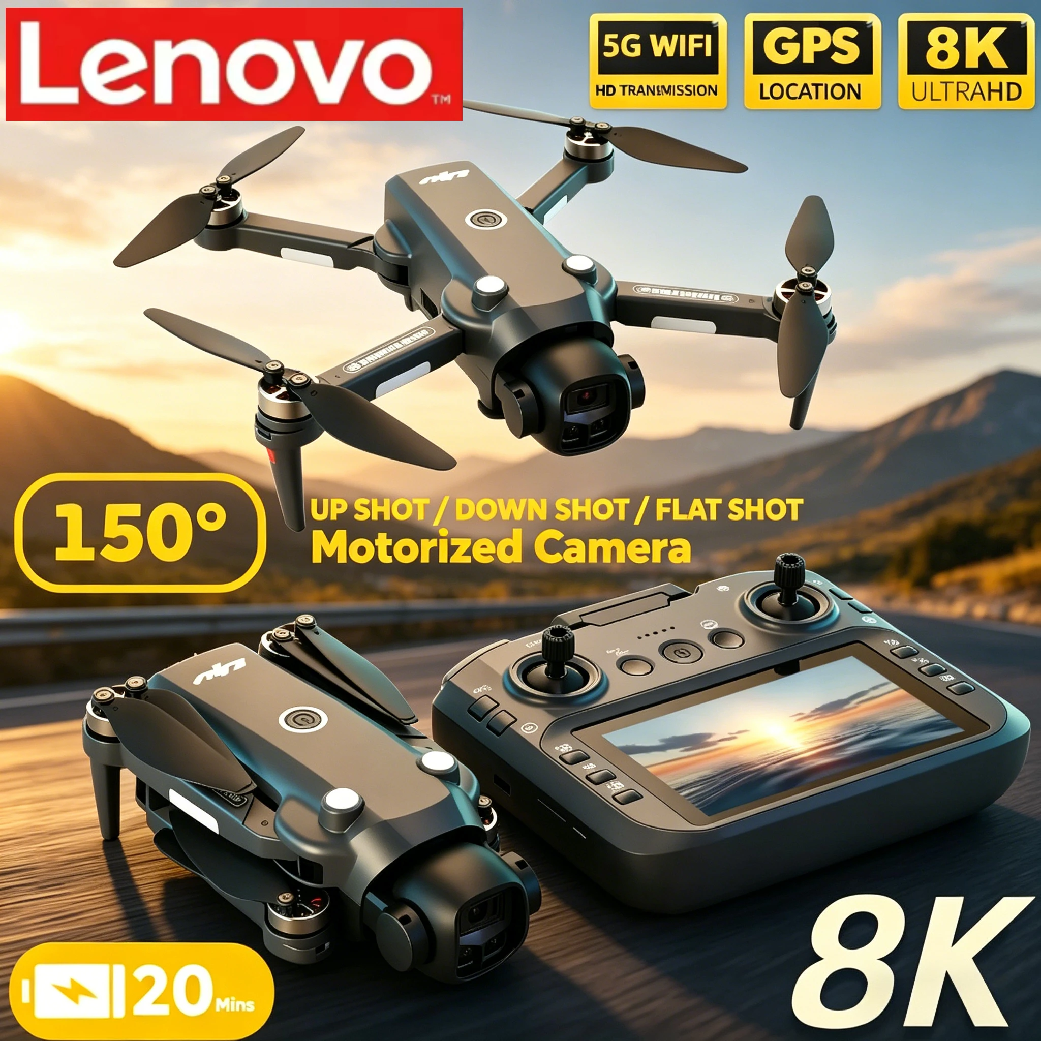 Lenovo Professional V988 Drone 8K HD Dual Camera Remote control with large screen 5G WIFI FPV Foldable Quadcopter RC Dron
Lenovo Professional V988 Drone 8K HD Dual Camera Remote control with large screen 5G WIFI FPV Foldable Quadcopter RC Dron