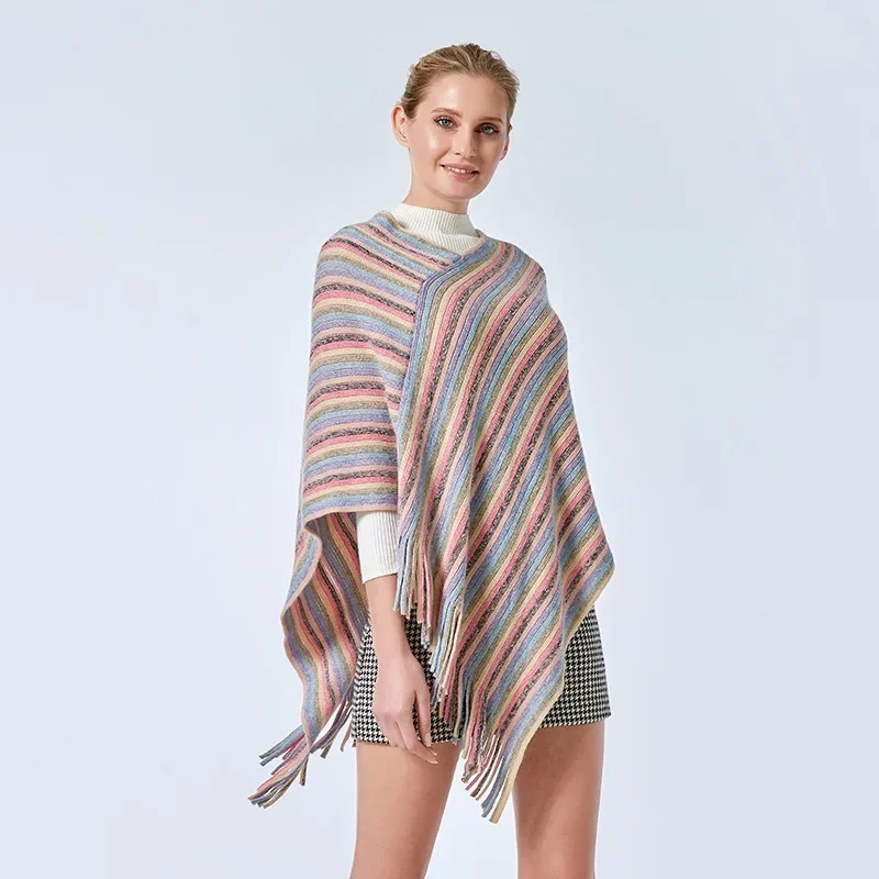 2025 Spring Autumn Women Coat Shawl Cloak Colored Silk Threat Outer Cape Knitted Coat Color Stripe Pullover Pink
2025 Spring Autumn Women Coat Shawl Cloak Colored Silk Threat Outer Cape Knitted Coat Color Stripe Pullover Pink