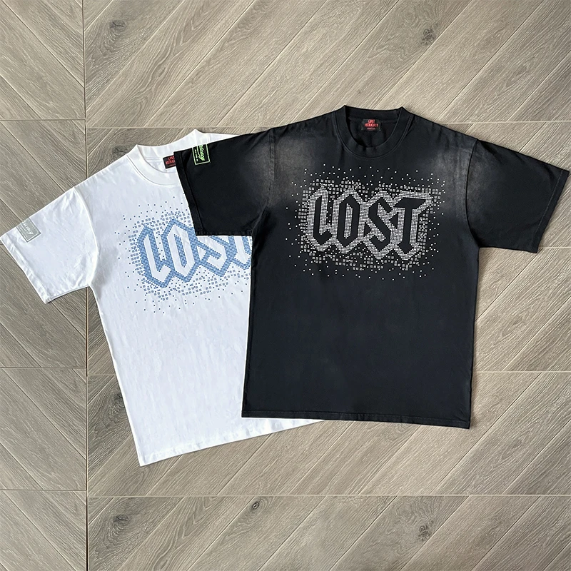 Washed Black White Lost Intricacy Embroidery Rhinestone Logo T-shirt Men Women High Quality Cotton Streetwear Loose T Shirt Tops
Washed Black White Lost Intricacy Embroidery Rhinestone Logo T-shirt Men Women High Quality Cotton Streetwear Loose T Shirt Tops